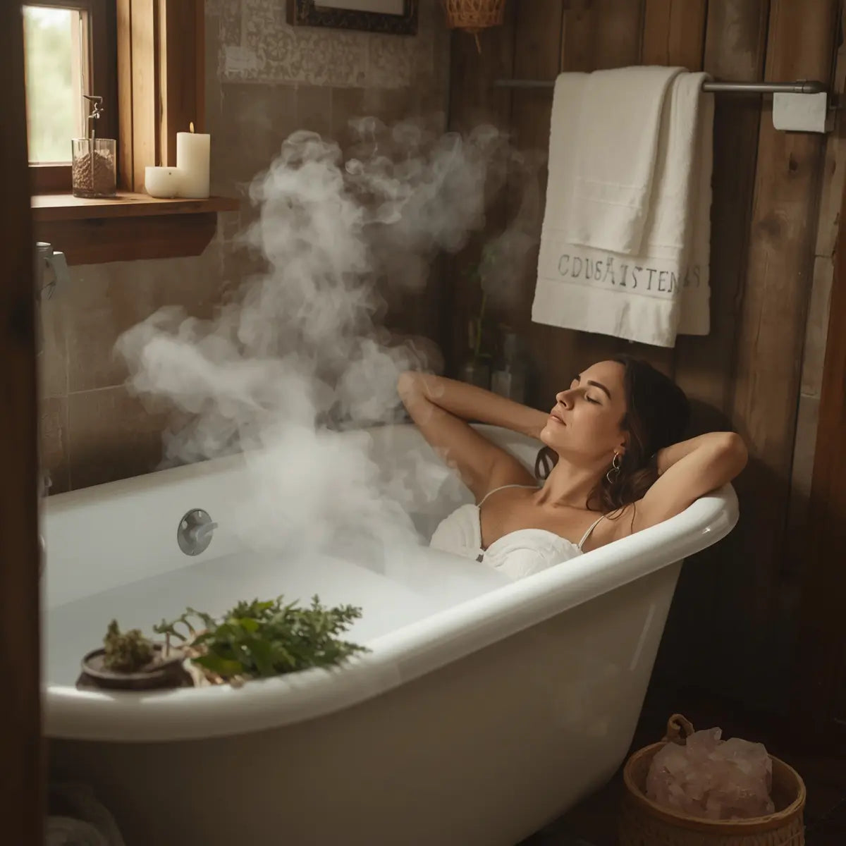 Enjoying a relaxing steamy bath with Ataraxis Farms Botanical Mineral Salts