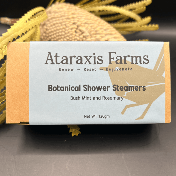 Ataraxis Farms Bush Mint and Rosemary Botanical Shower Steamers, made by hand, naturally.