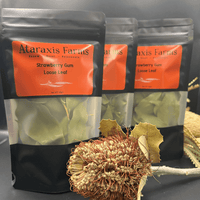 Loose leaf Strawberry Gum by Ataraxis Farms, native Australian botanical in heat sealed packaging