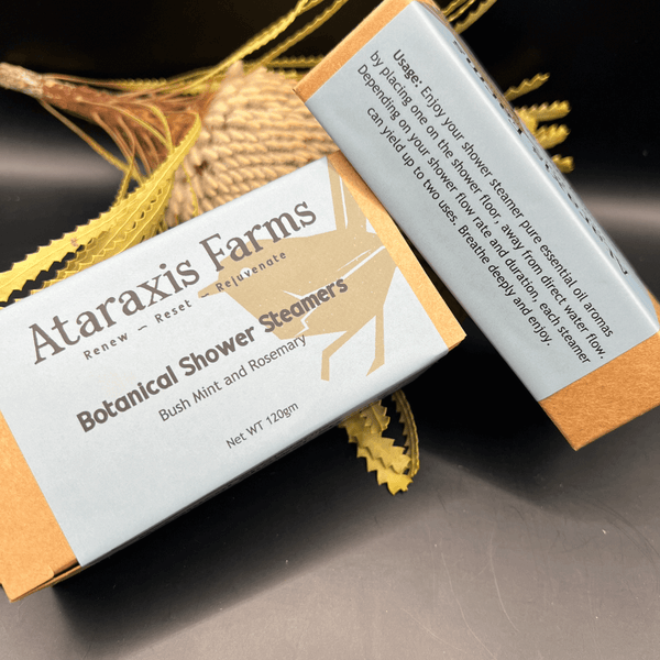 Ataraxis Farms Bush Mint and Rosemary Botanical Shower Steamers, made by hand, naturally.