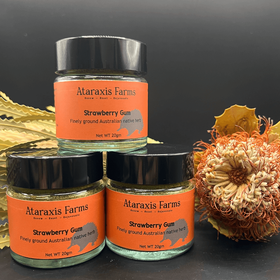 Three jars of Ataraxis Farms Ground Strawberry Gum