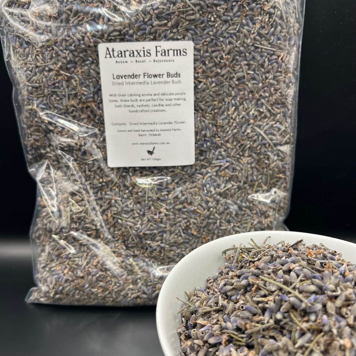 Ataraxis Farms Lavender Flower Buds 100gm bag