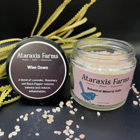 Ataraxis Farms Wine Down Botanical Mineral Salts made with 100% natural Himalayan Pink Salt.