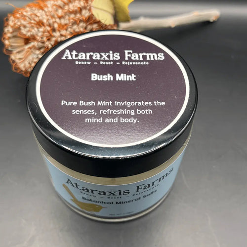 Ataraxis Farms Bush Mint Botanical Mineral Salts made with 100% natural Himalayan Pink Salt.