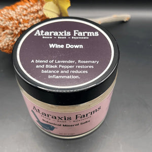 Ataraxis Farms Wine Down Botanical Mineral Salts made with 100% natural Himalayan Pink Salt.