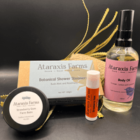 Ataraxis Farms Rejuvenate Gift Pack with Orange, Lemon and Lavender Body Oil, Strawberry Gum Farm Balm, Bush Mint and Rosemary Botanical Shower Steamers and Strawberry Gum Lip Balm.
